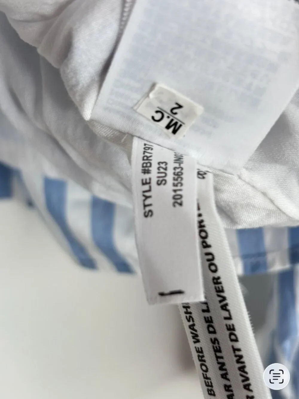 J Crew V Neck Smocked Waist Top M Stripe Long Sleeve Blue Peplum Coastal Preppy